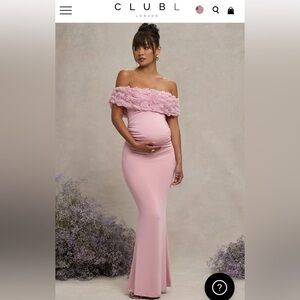 Club London Blush Pink Mesh Floral Bardot Maternity Maxi Dress